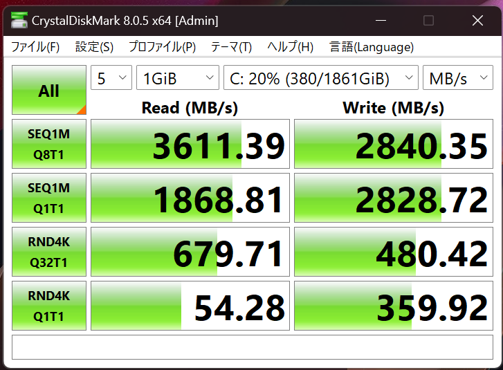 ジーチューンフルタワーSSDベンチマーク